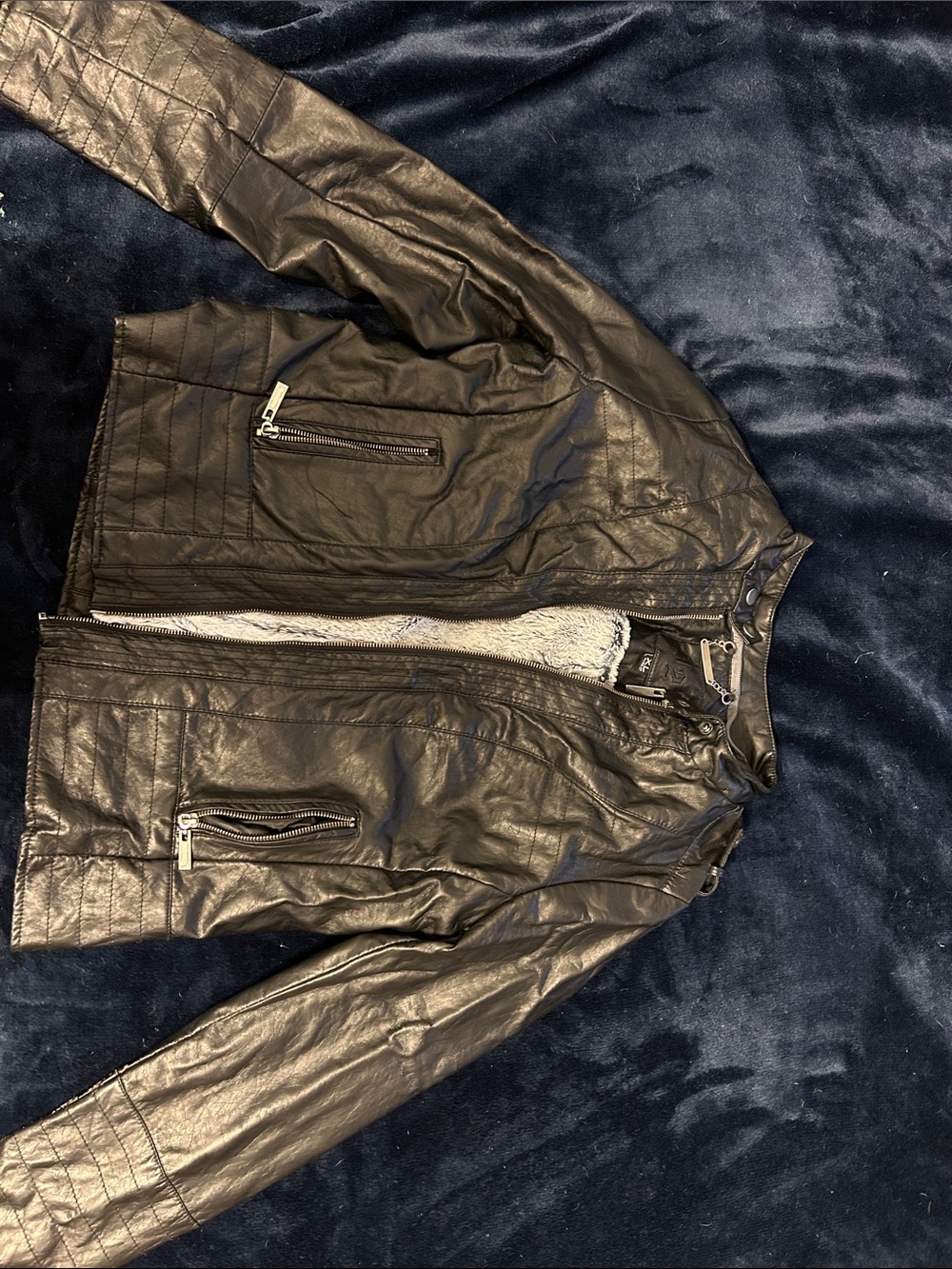 Girl’s Black Leather Zip-Front Jacket